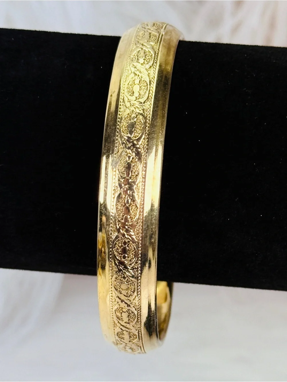 Vintage Goldtone Floral Engraved Bangle Bracelet